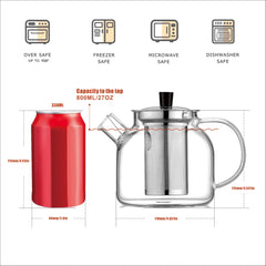 800ml glass teapot for blooming and loose leaf tea