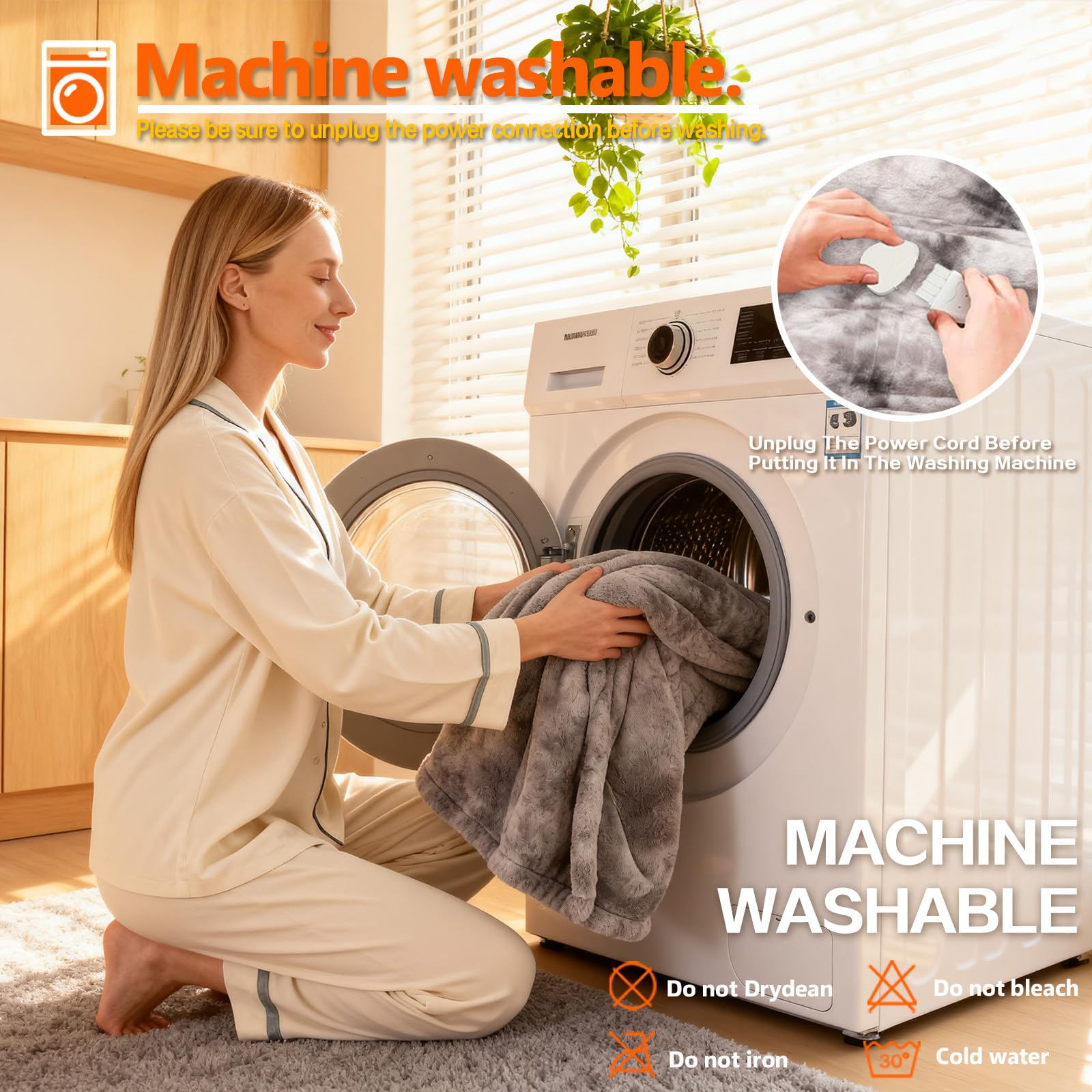 Machine washable Cushious heated blanket throw fabric detail