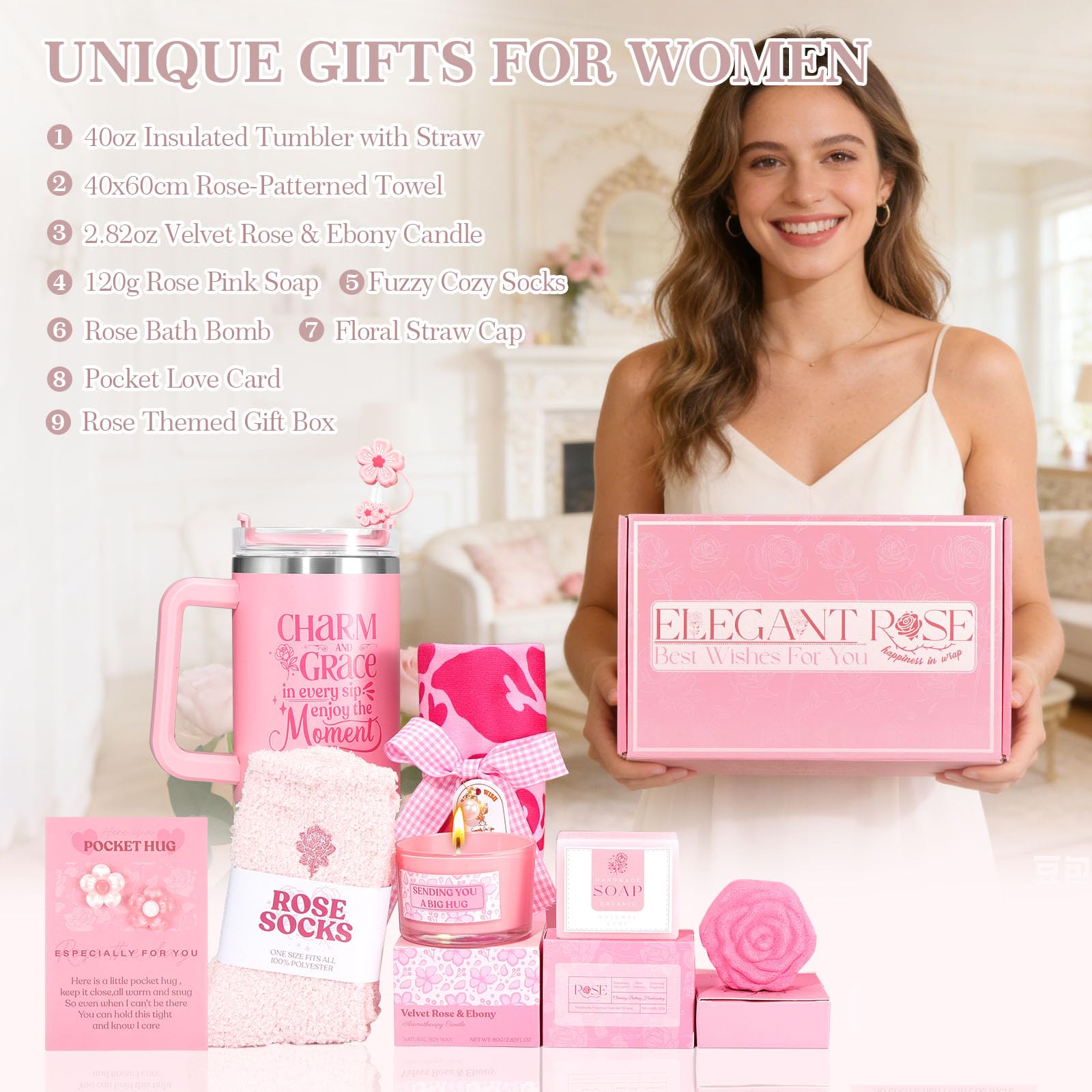 Elegant rose box packaging for women gift set