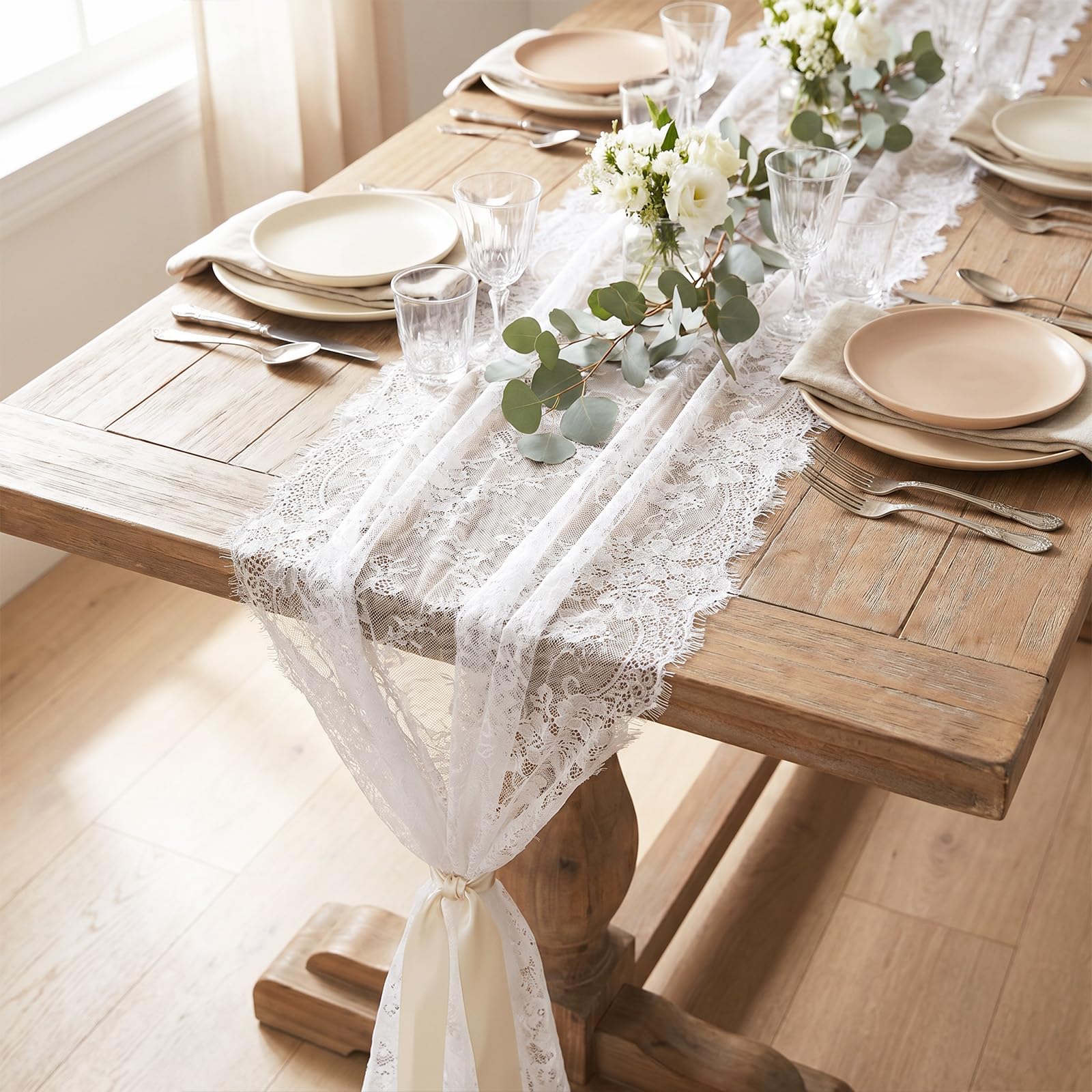 six-piece white lace table runner set for decor