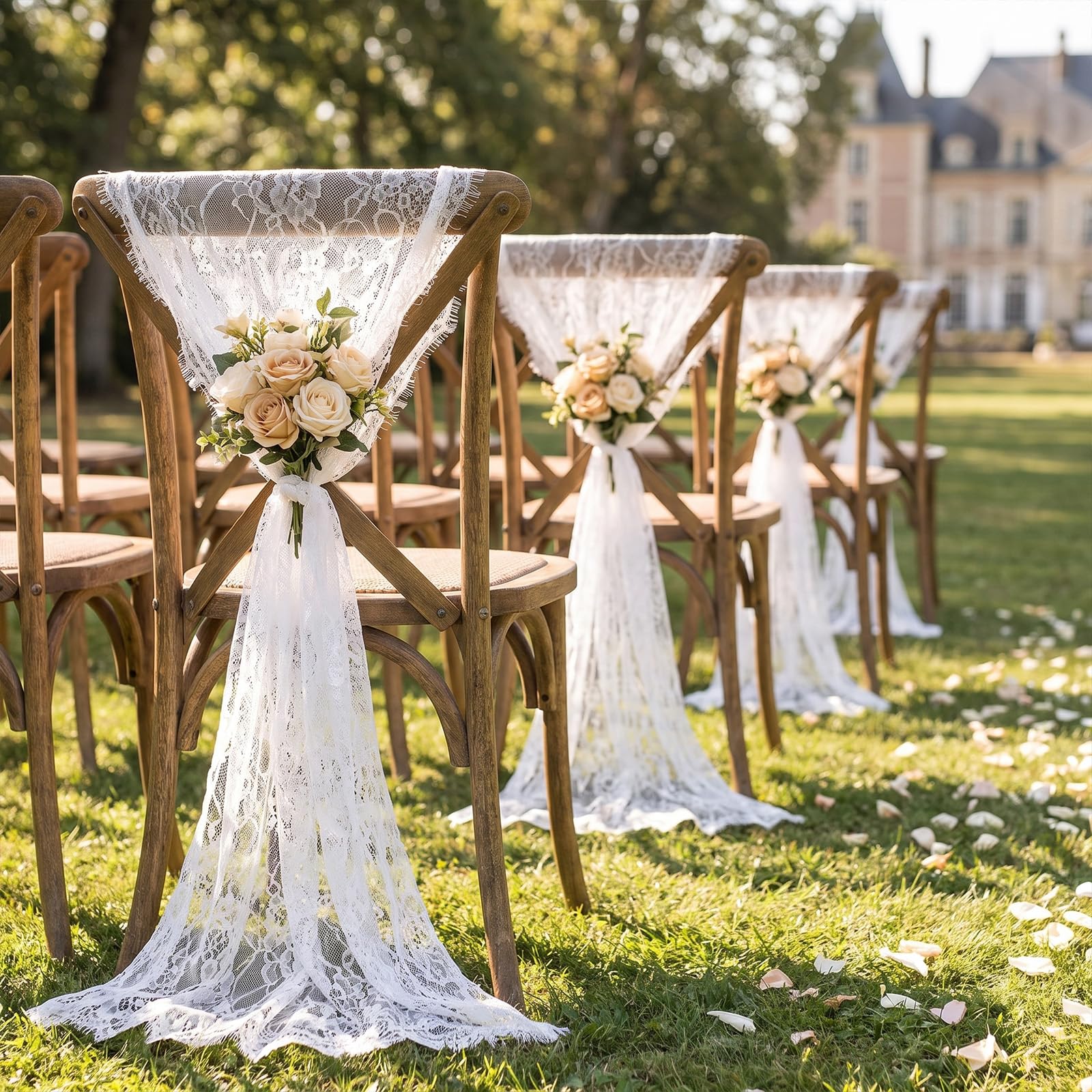 mantle decor idea using a white lace table runner
