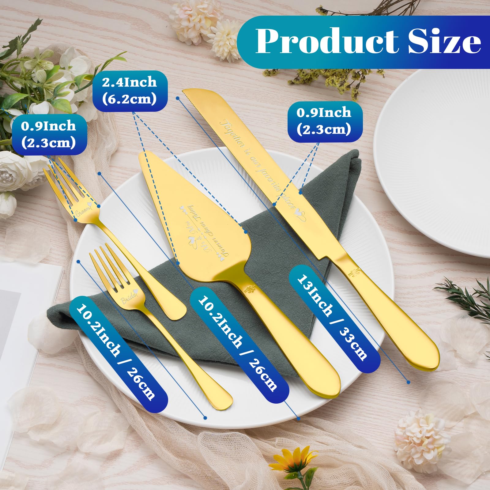 Eisinly wedding cake cutting set gold B server