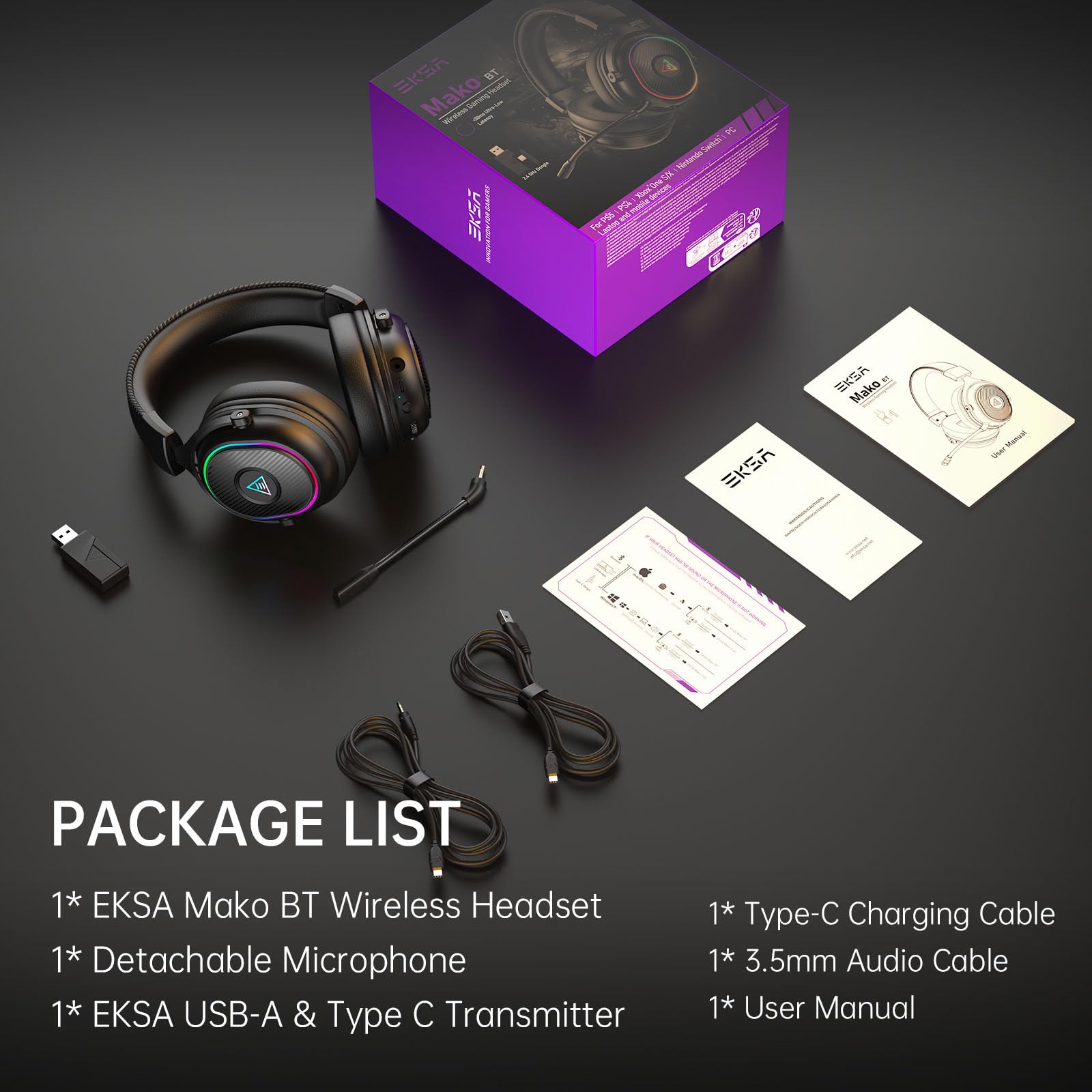 Ergonomic EKSA headset weighing 310g with memory foam cushions