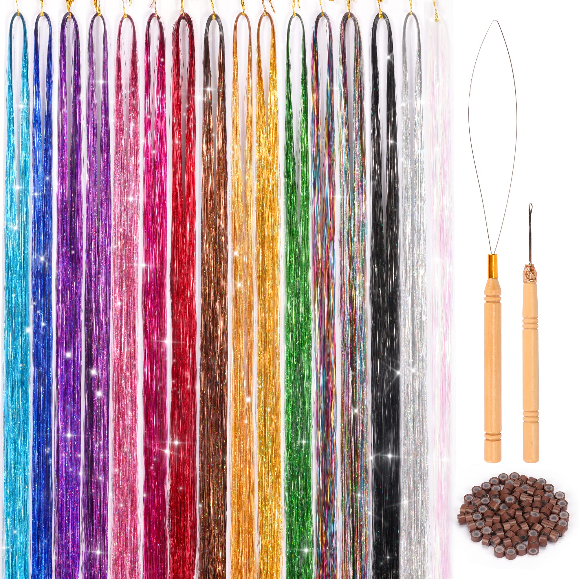 ELASO 16 colors fairy hair tinsel kit with 3300 strands