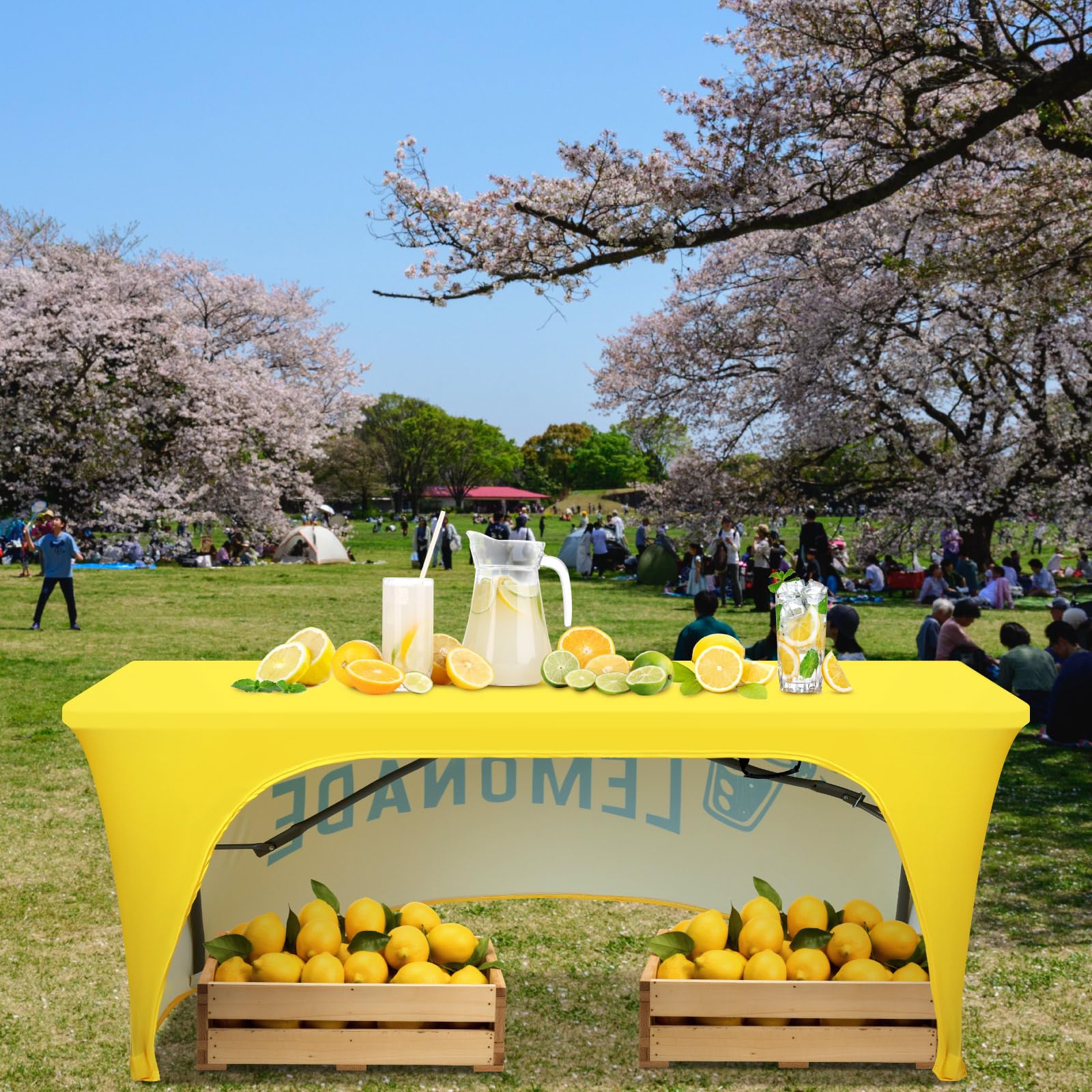 Machine washable yellow spandex tablecloth