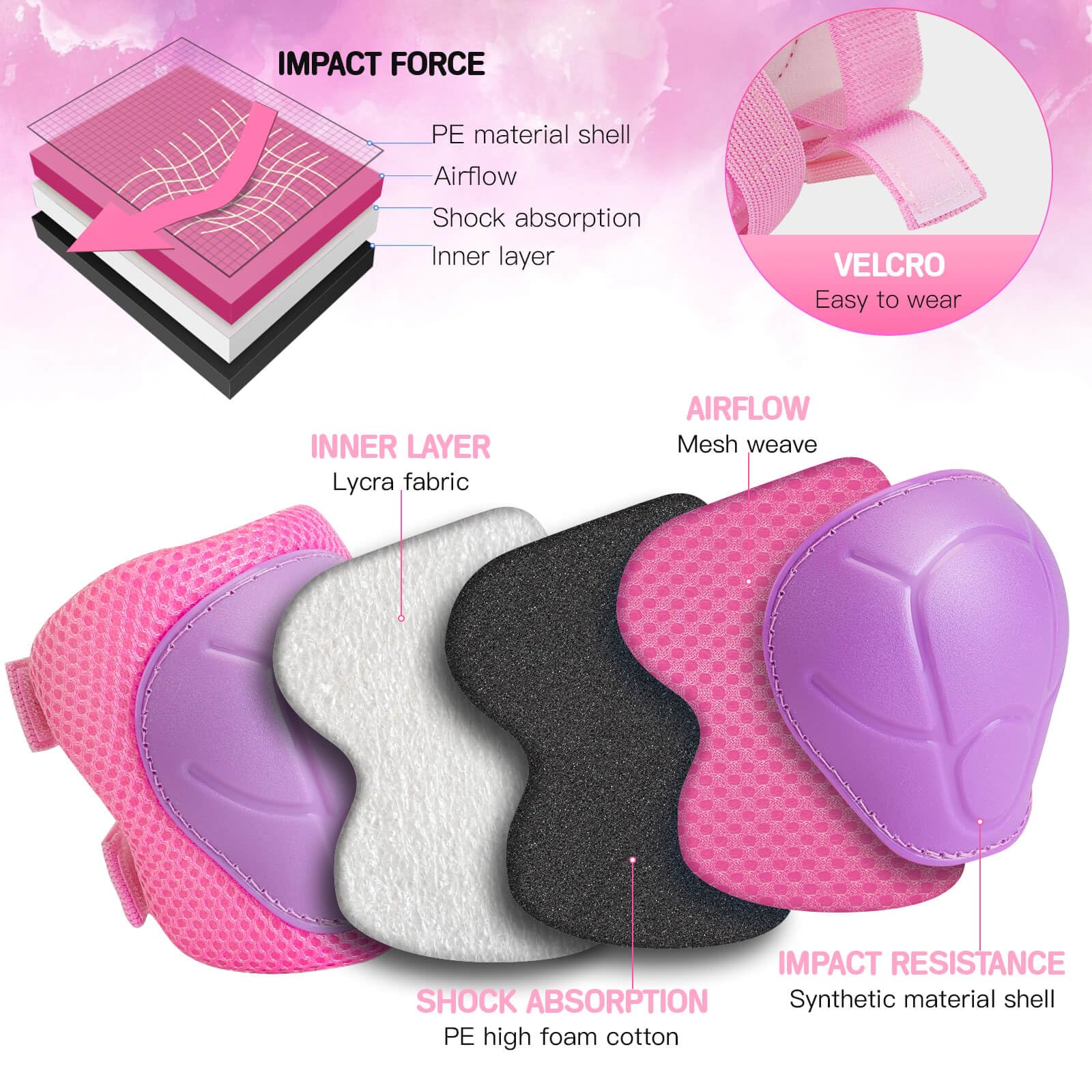 Includes 2 knee pads 2 elbow pads 2 wrist guards and 1 carrying bag