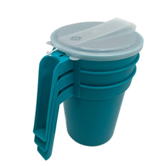 Left or right hand use with rotating lid on turquoise pitcher