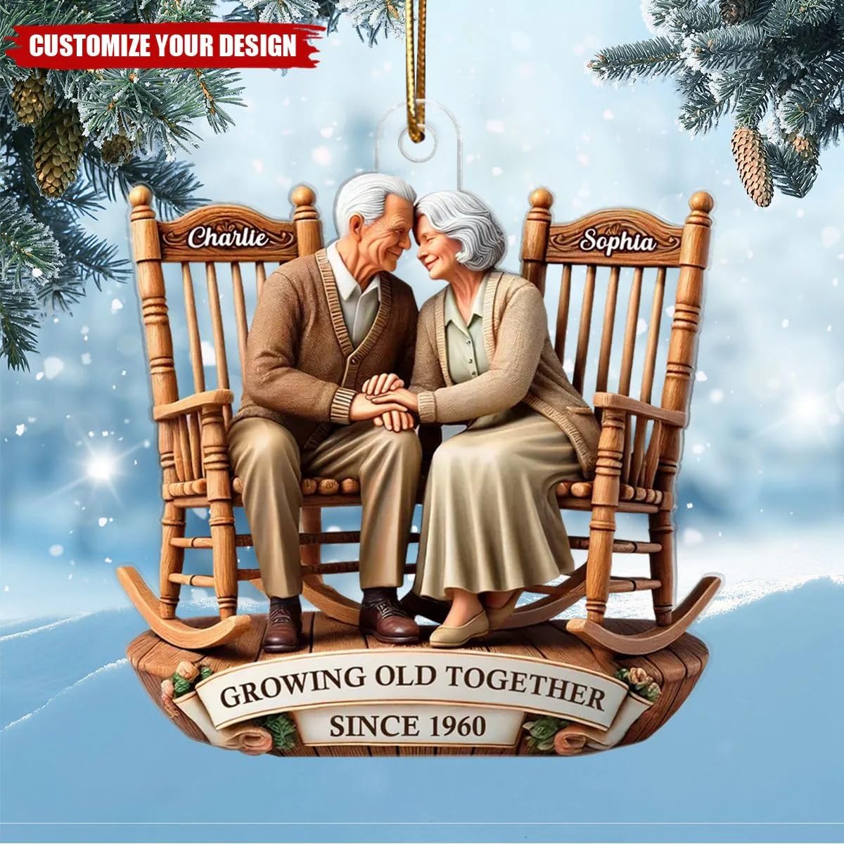 Elderly couple Christmas ornament keepsake with customization