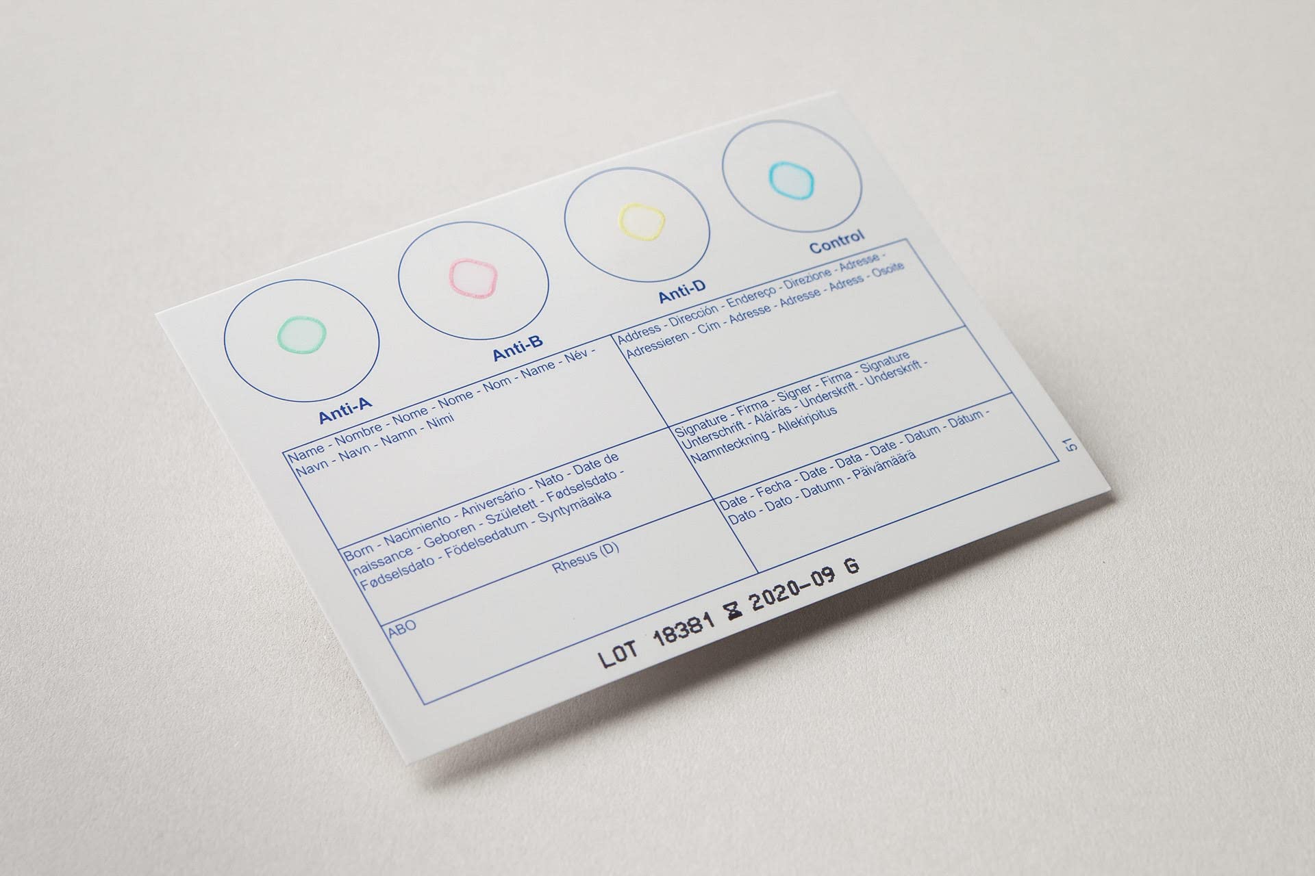Permanent record card for blood type Eldoncard INC
