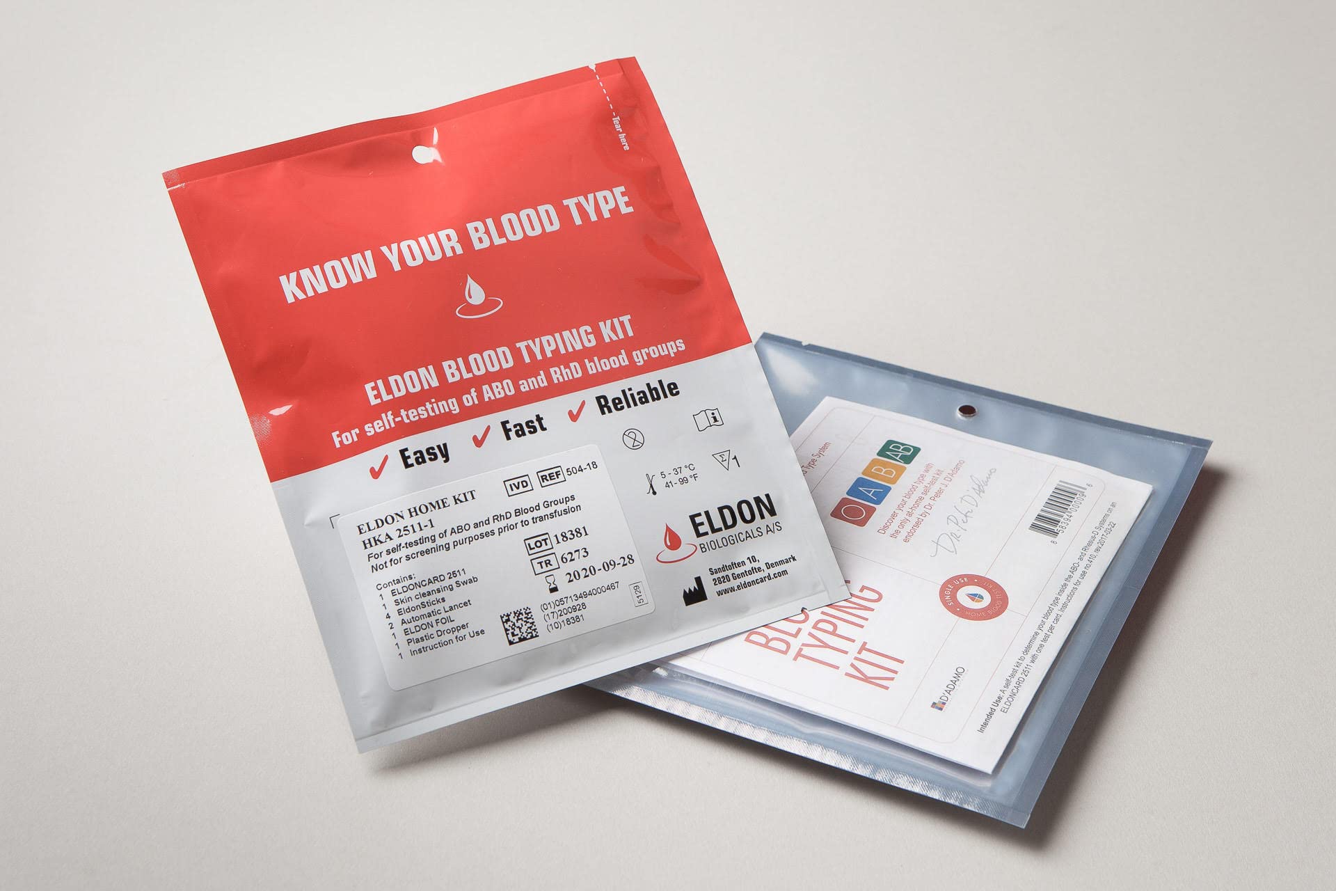 Quick result within minutes Eldoncard Blood Type Test