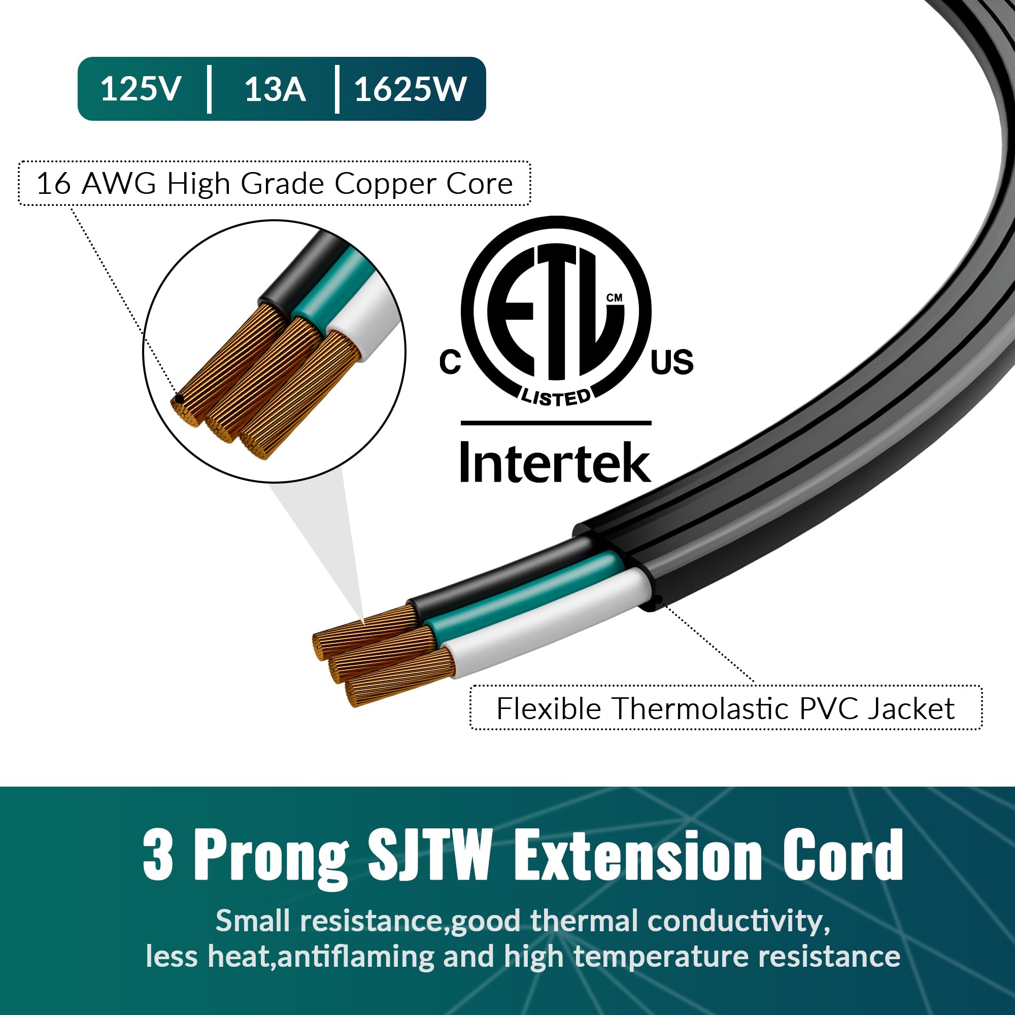 NEMA 5-15P to NEMA 5-15R Elecan flat cord