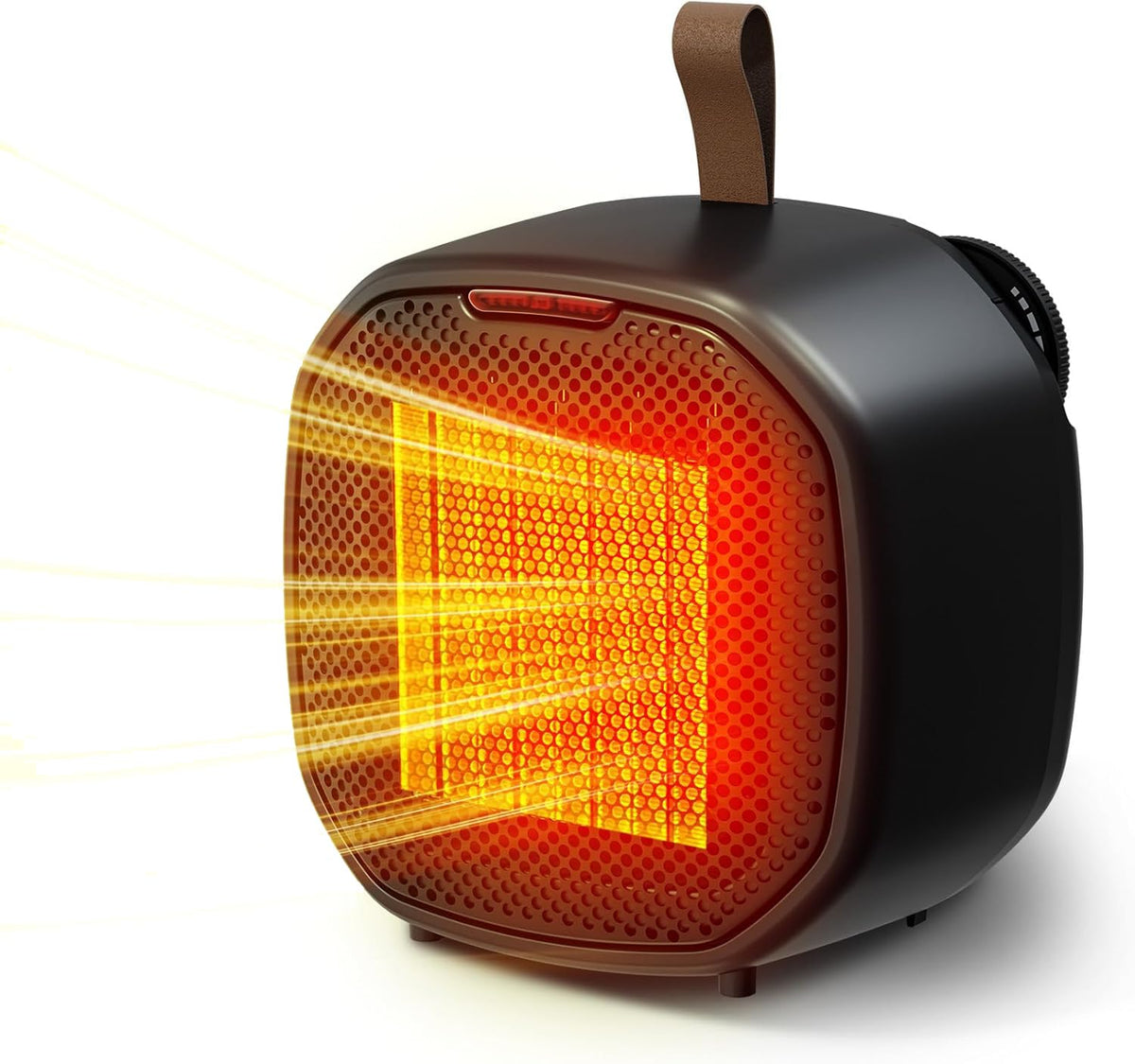 Electactic portable small ceramic space heater with thermostat on desk