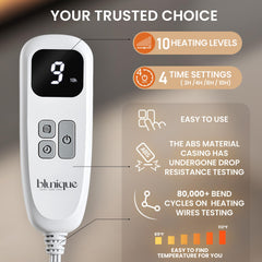 controller with 10 heat settings on blunique blanket