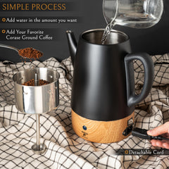 Compact percolator with detachable 24 inch power cord