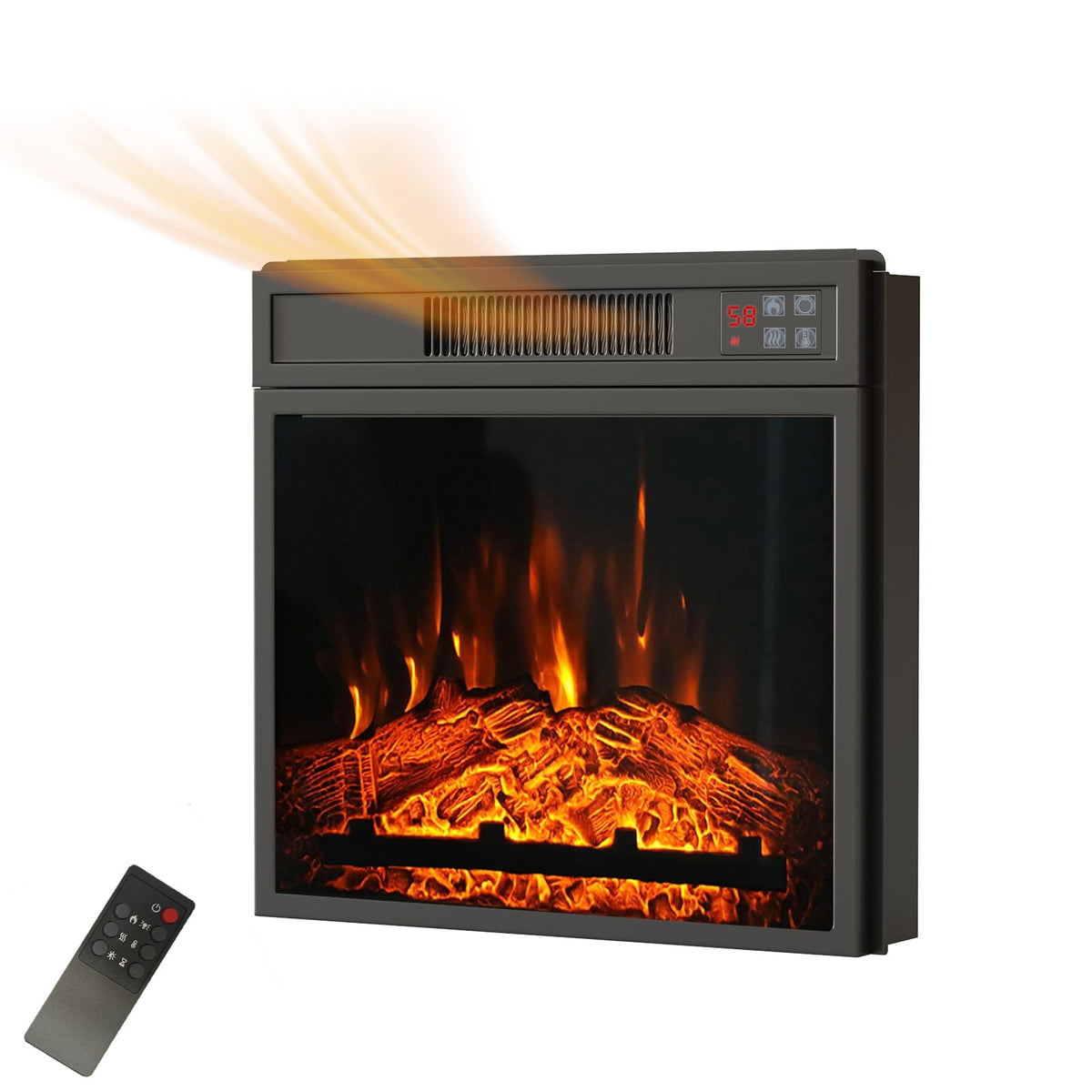 18 inch electric fireplace insert with tempered glass in black finish