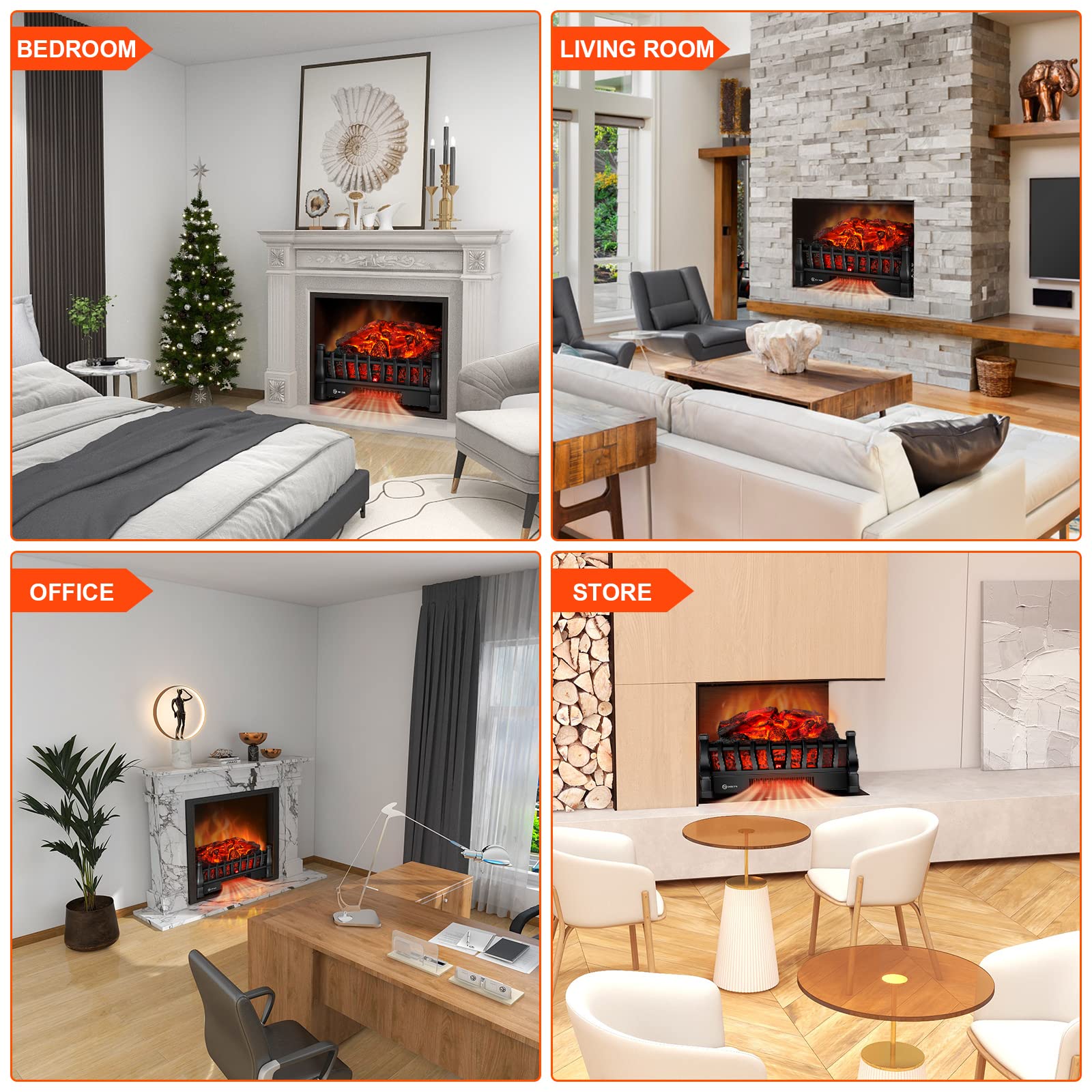 Electric Fireplace Logs Inserts Heater portable plug 120V