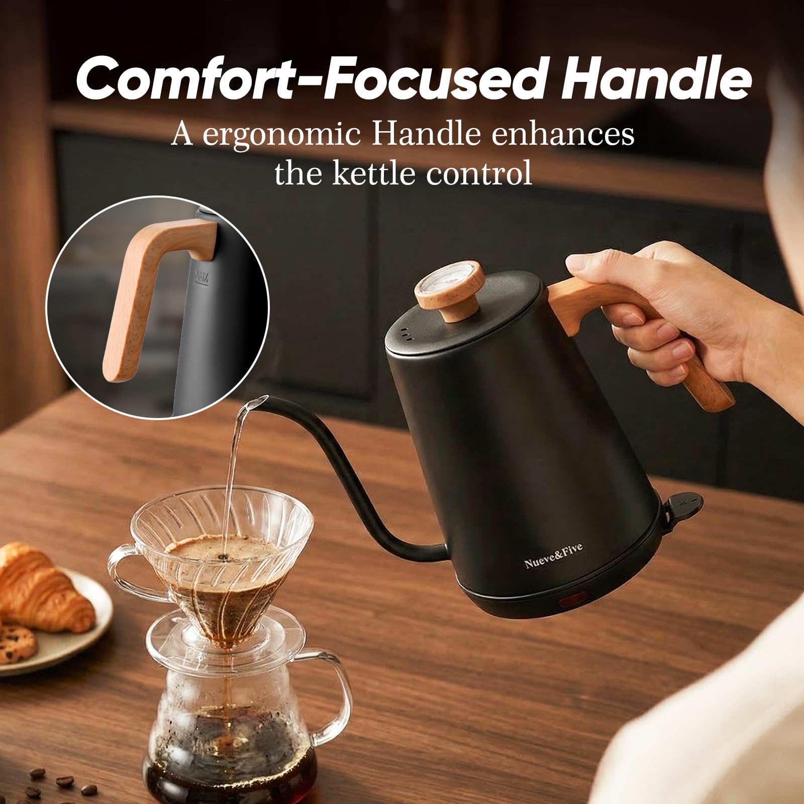 1000W electric kettle gooseneck 1-0l thermometer