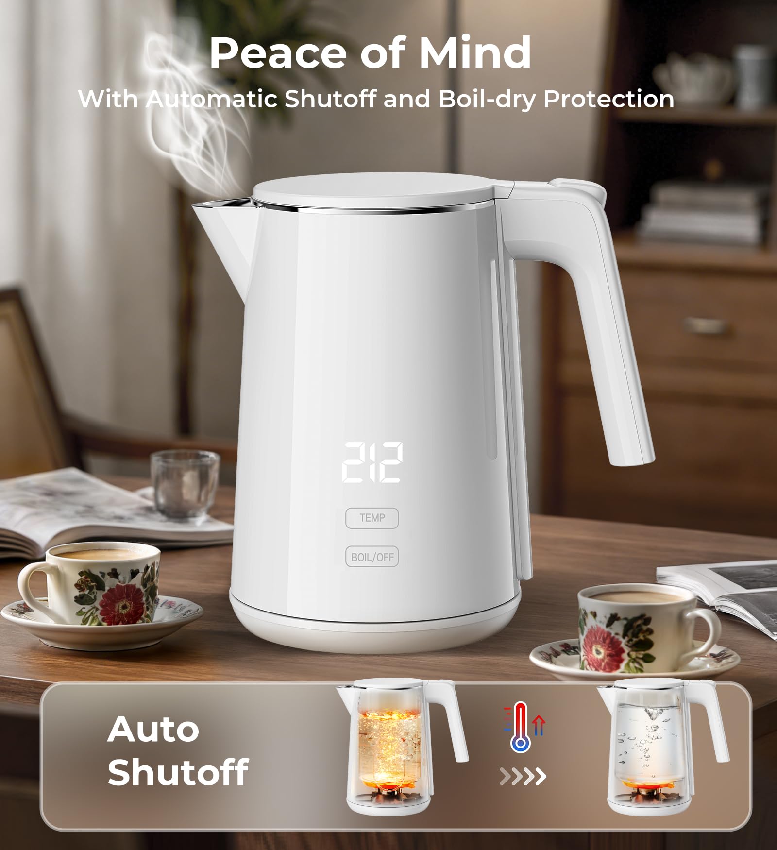 Auto shut-off boil-dry protection electric kettle