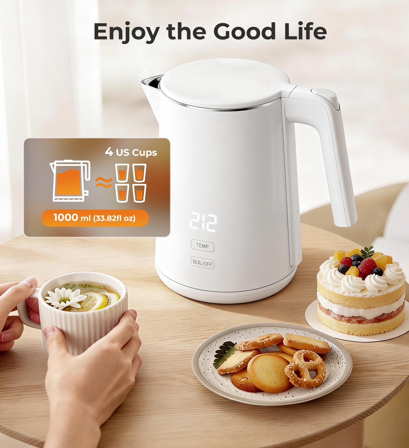 Ergonomic handle and precise pour spout electric kettle