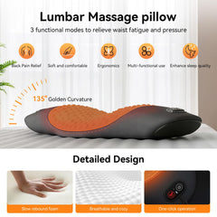 Lumbar pillow for bed and chair with heat and massage modes