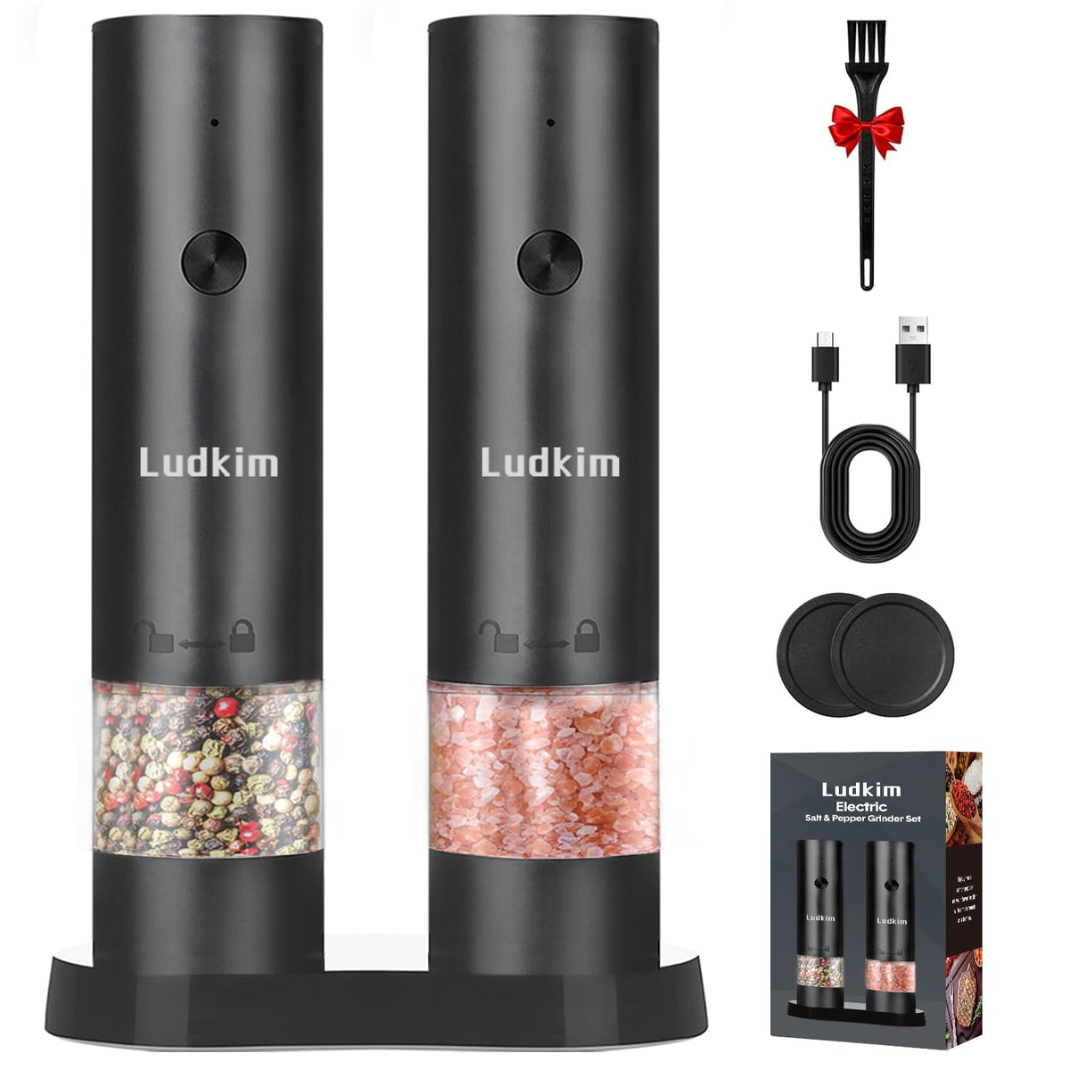 Electric Salt and Pepper Grinder Set pair with USB-C charging