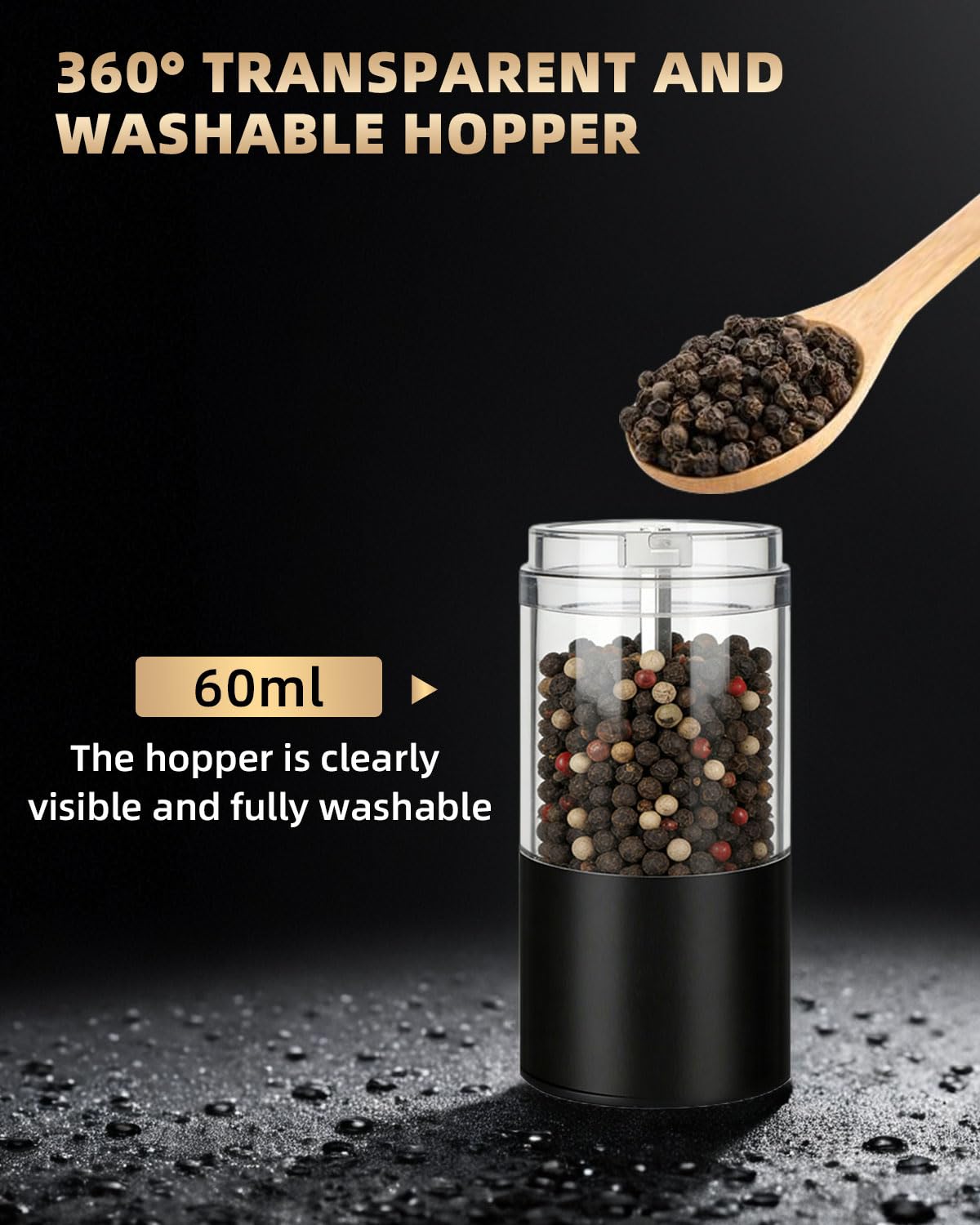USB-C rechargeable salt pepper grinder set charging