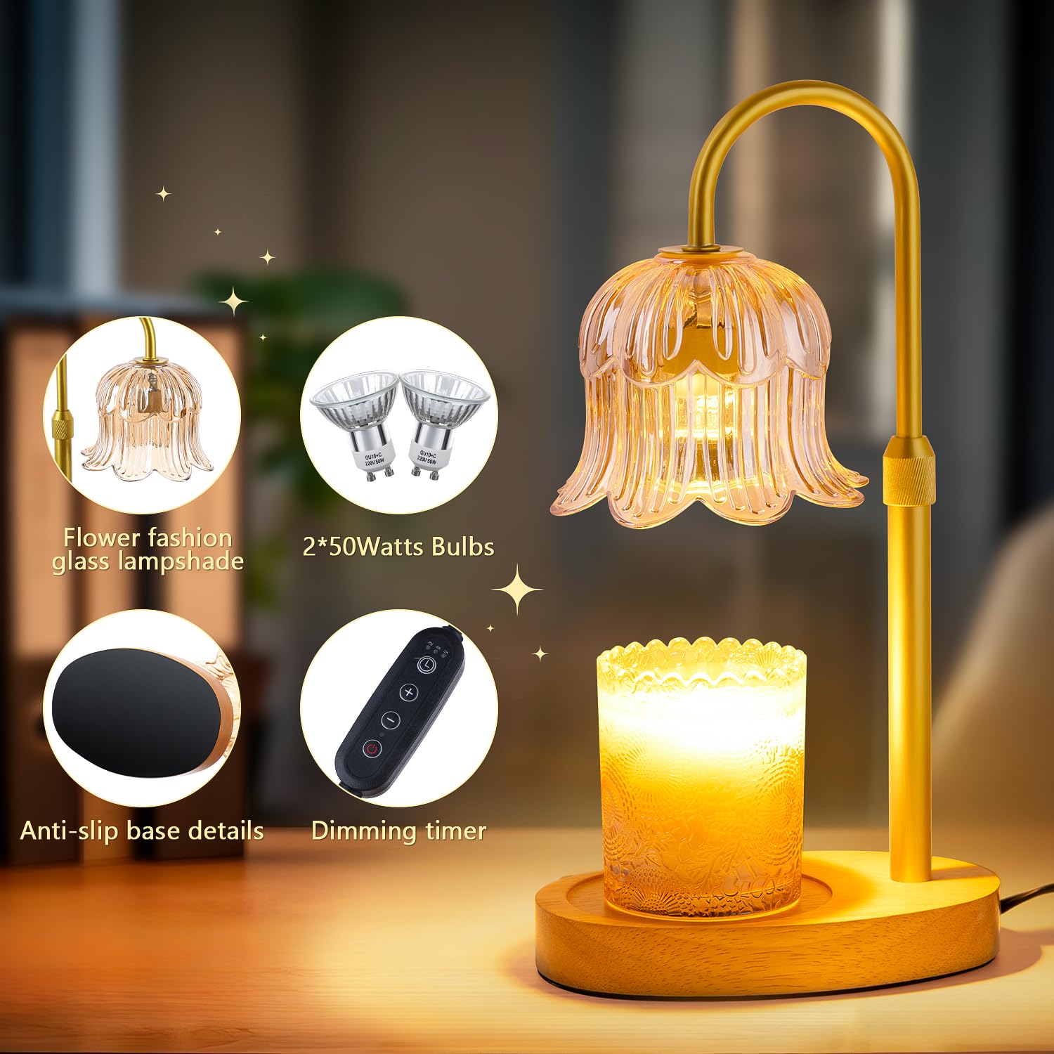 Flower decor candle warmer lamp with timer control