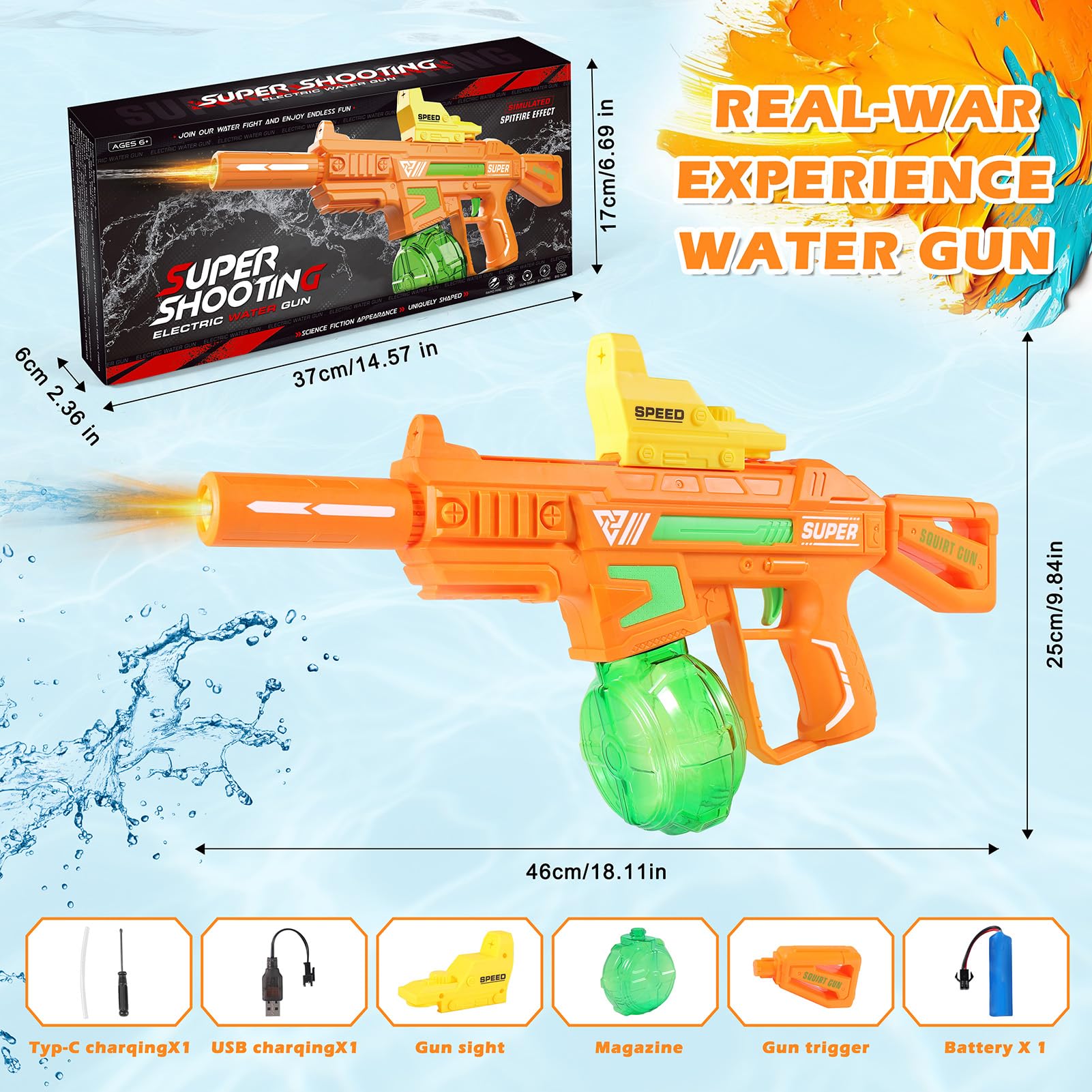 Complete water gun kit components for Ultimate Battle Blaster orange
