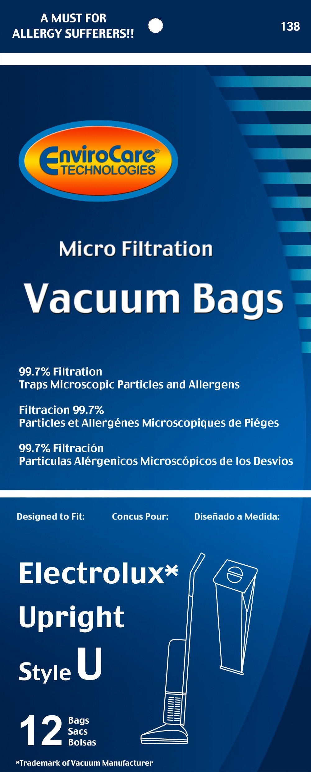 Electrolux Upright Style U compatible EnviroCare bags