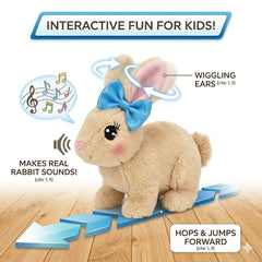 Electronic plush bunny toy with sounds close shot