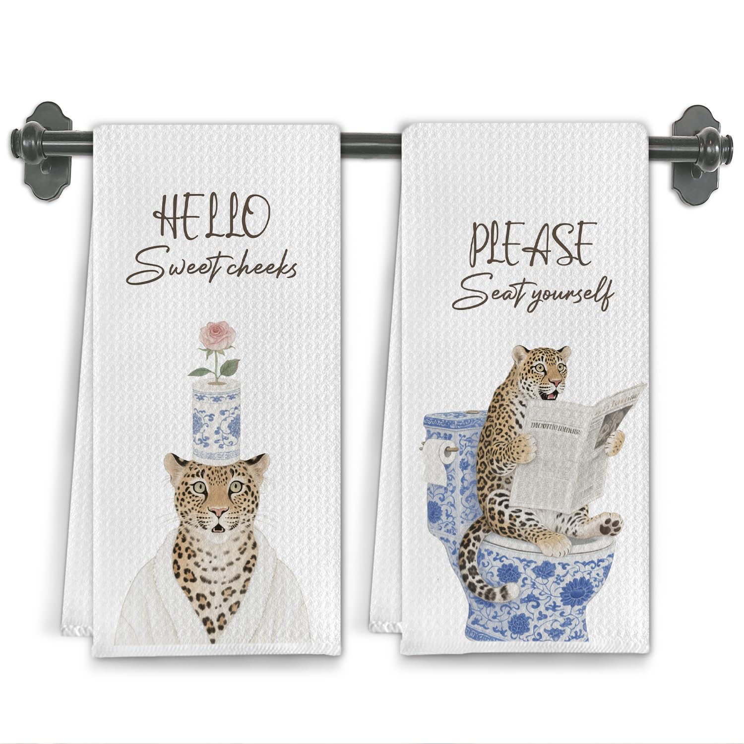 Elefeltclave hand towels set of 2 with cheetah print