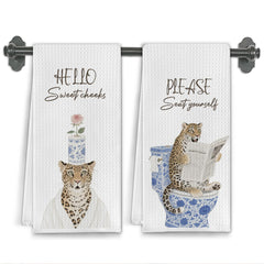 Elefeltclave hand towels set of 2 with cheetah print