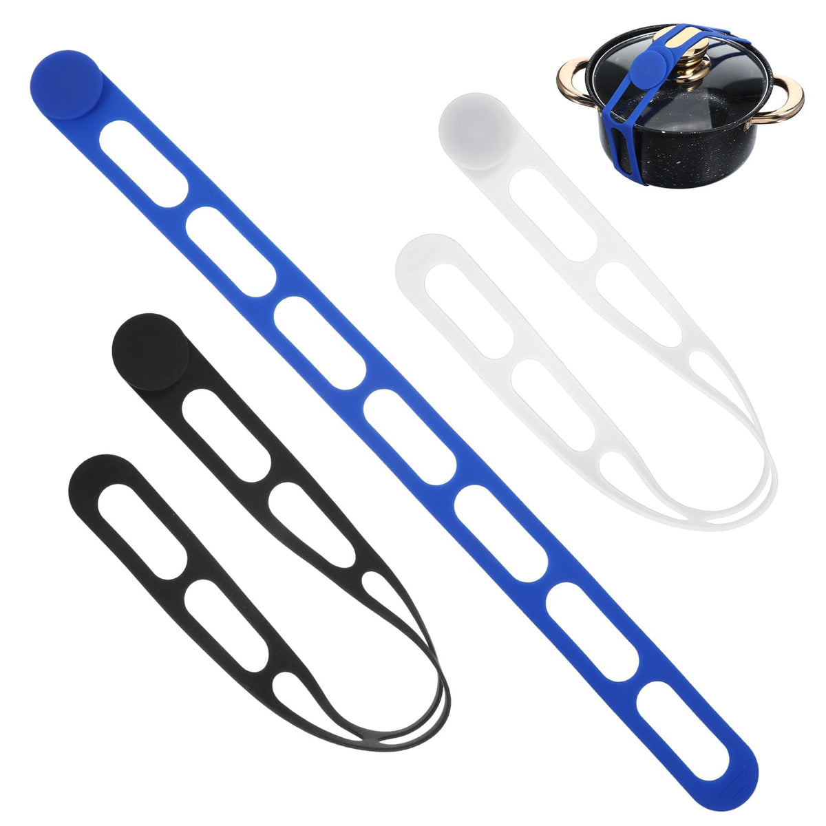 Elegaperma blue silicone crockpot lid strap 3pcs