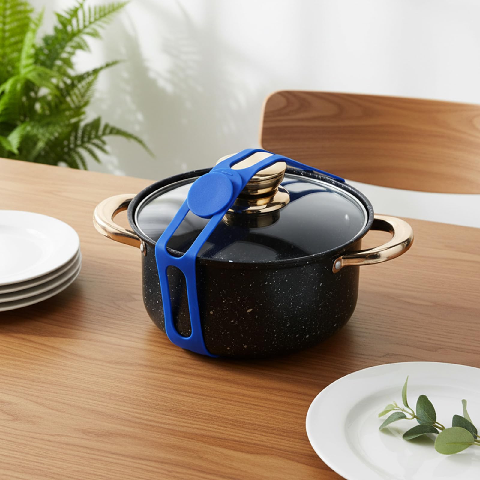 Silicone crockpot lid strap used to secure crockpot lids and cords