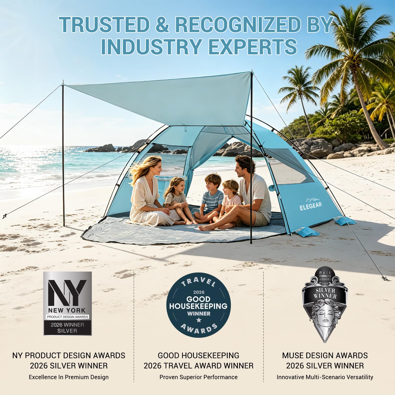 CumbreX Beach Tent Sun Shelter canopy opened for extra space