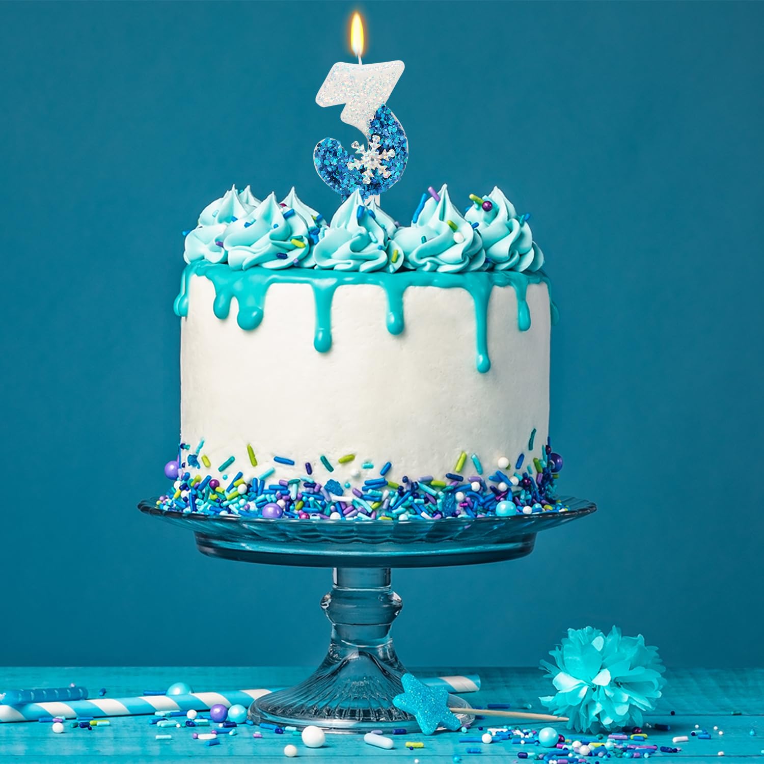Cupcake topper candle Elekfx Snowflake Number 3