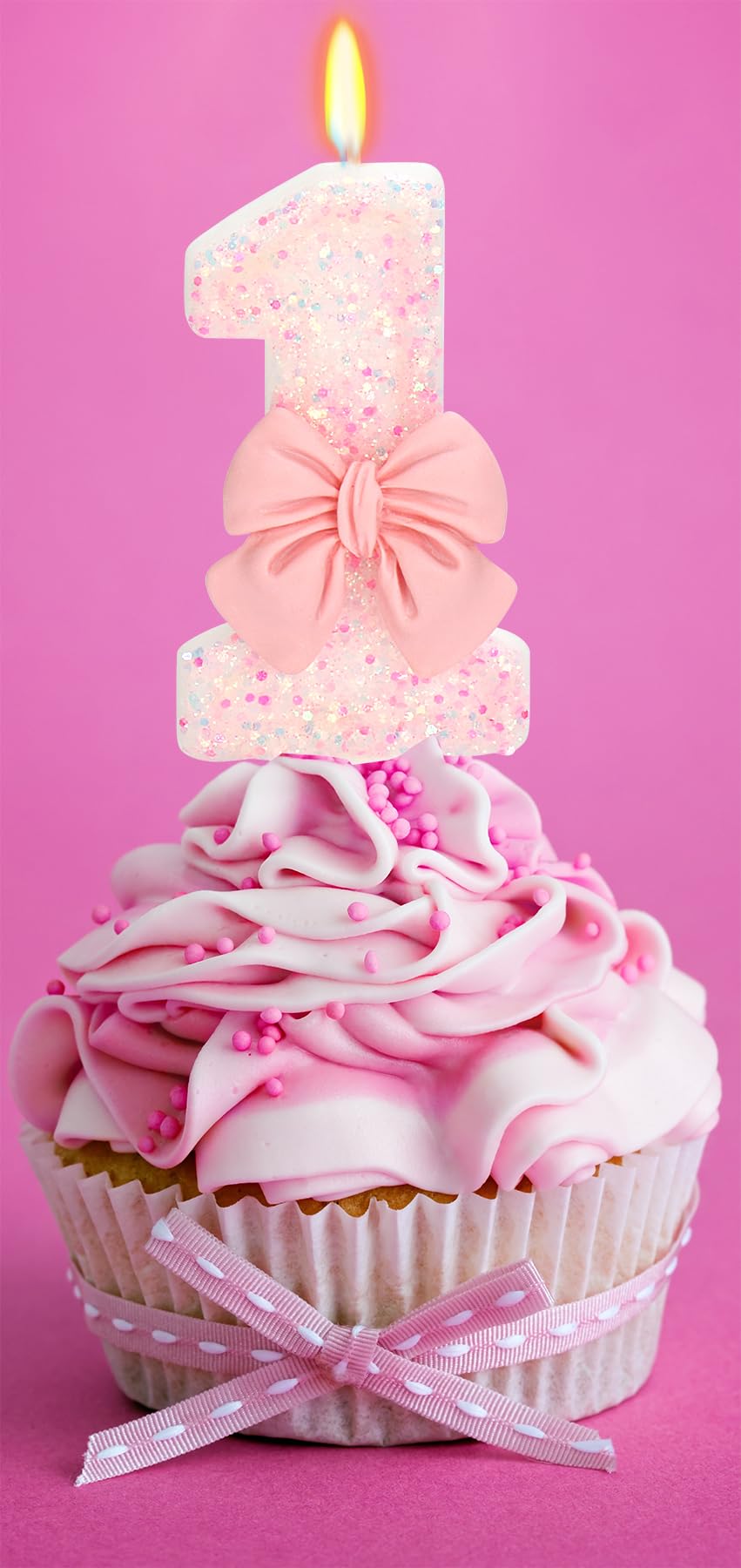 Pink bow birthday candle girl product image