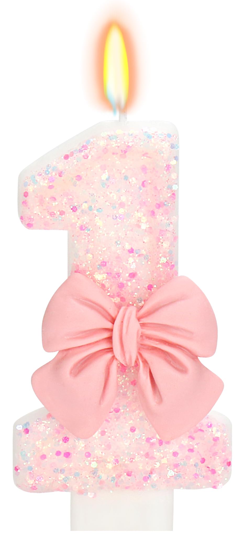 Elekfx pink bow number 1 birthday candle on cake