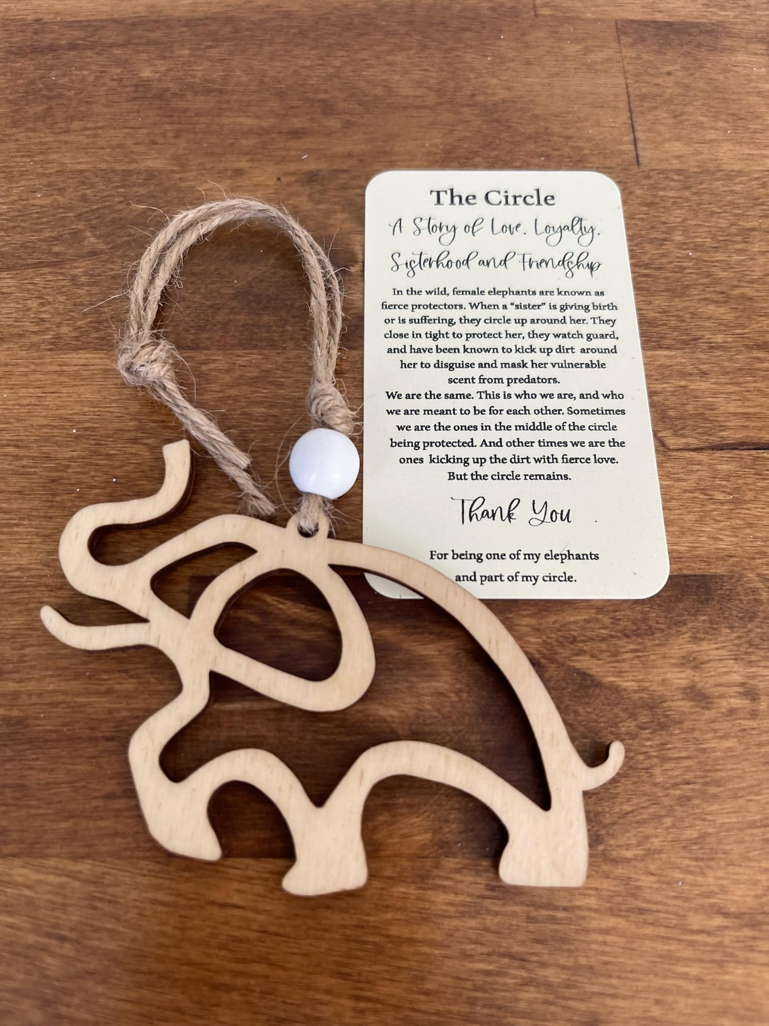 Gift ready birch wood elephant ornament