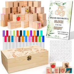 elestone 119 pcs baby shower blocks game set wooden box sign