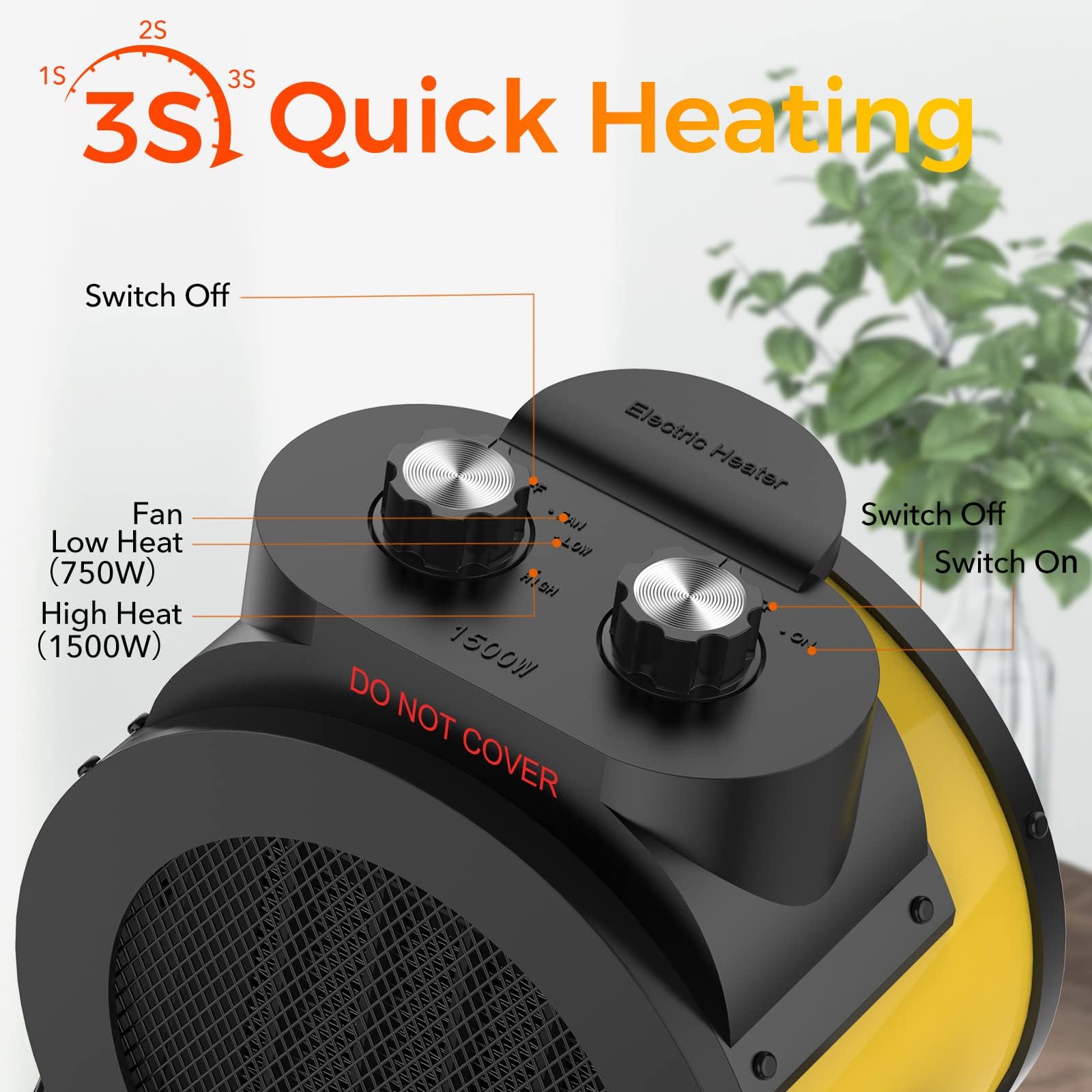 Elevoke space heater 90-degree adjustable angle yellow