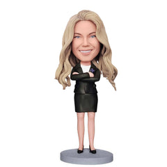 Elite female lawyer bobble head portrait inspired by client photo