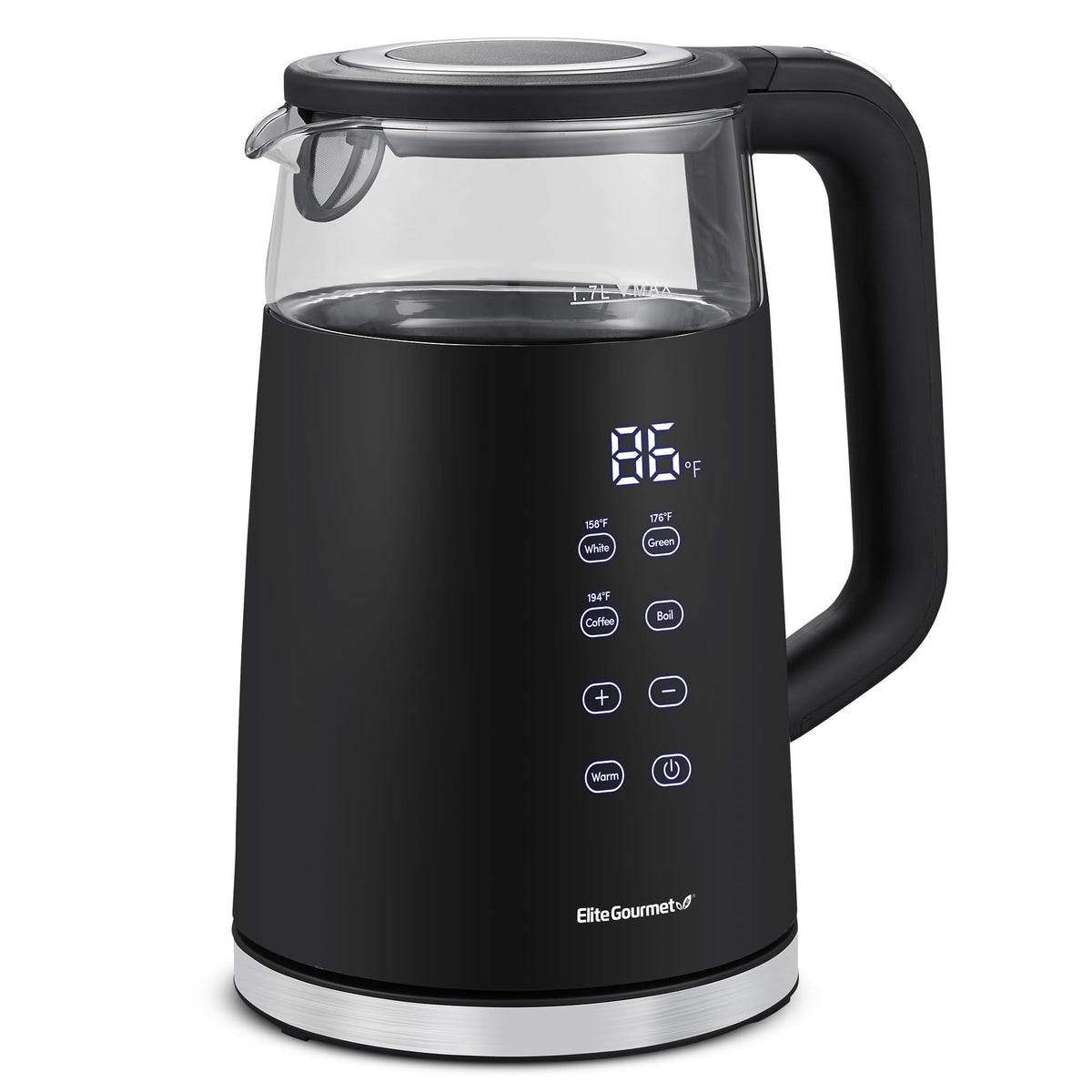 Elite Gourmet 1.7L dual-wall tea kettle with touchscreen display