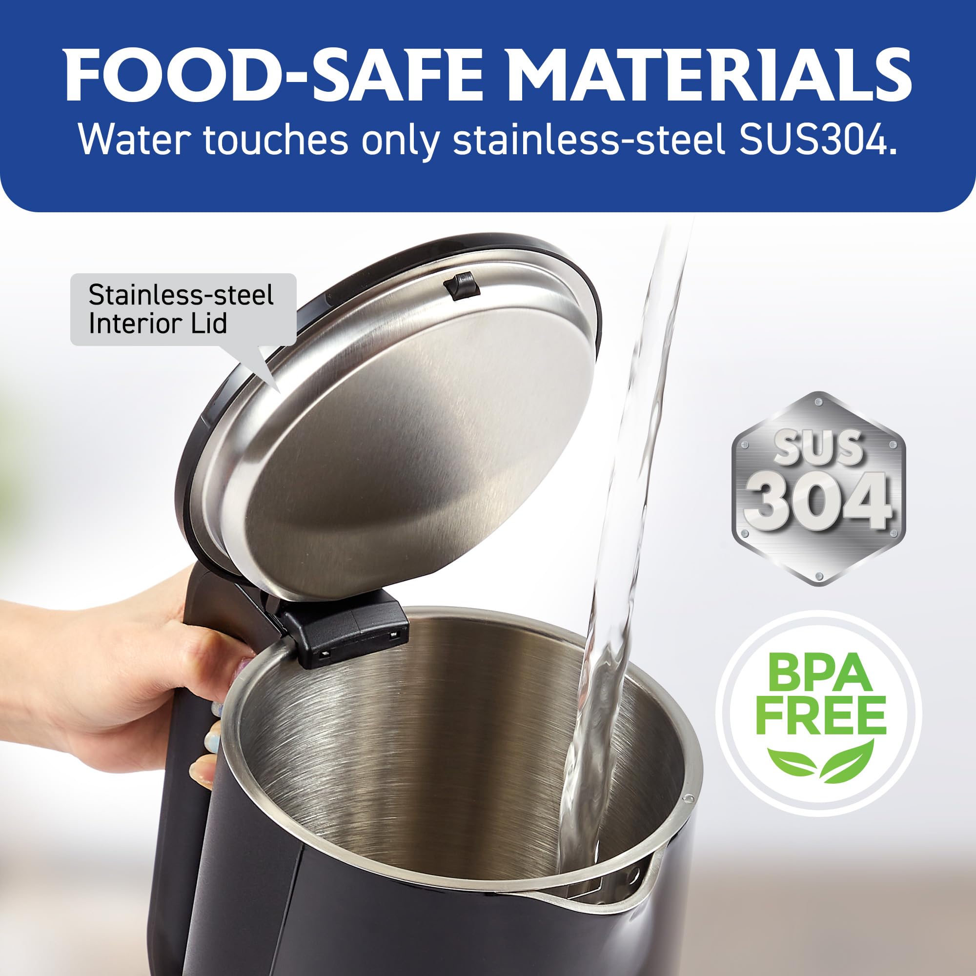 One-touch pop-up lid for easy cleaning on Elite Gourmet kettle