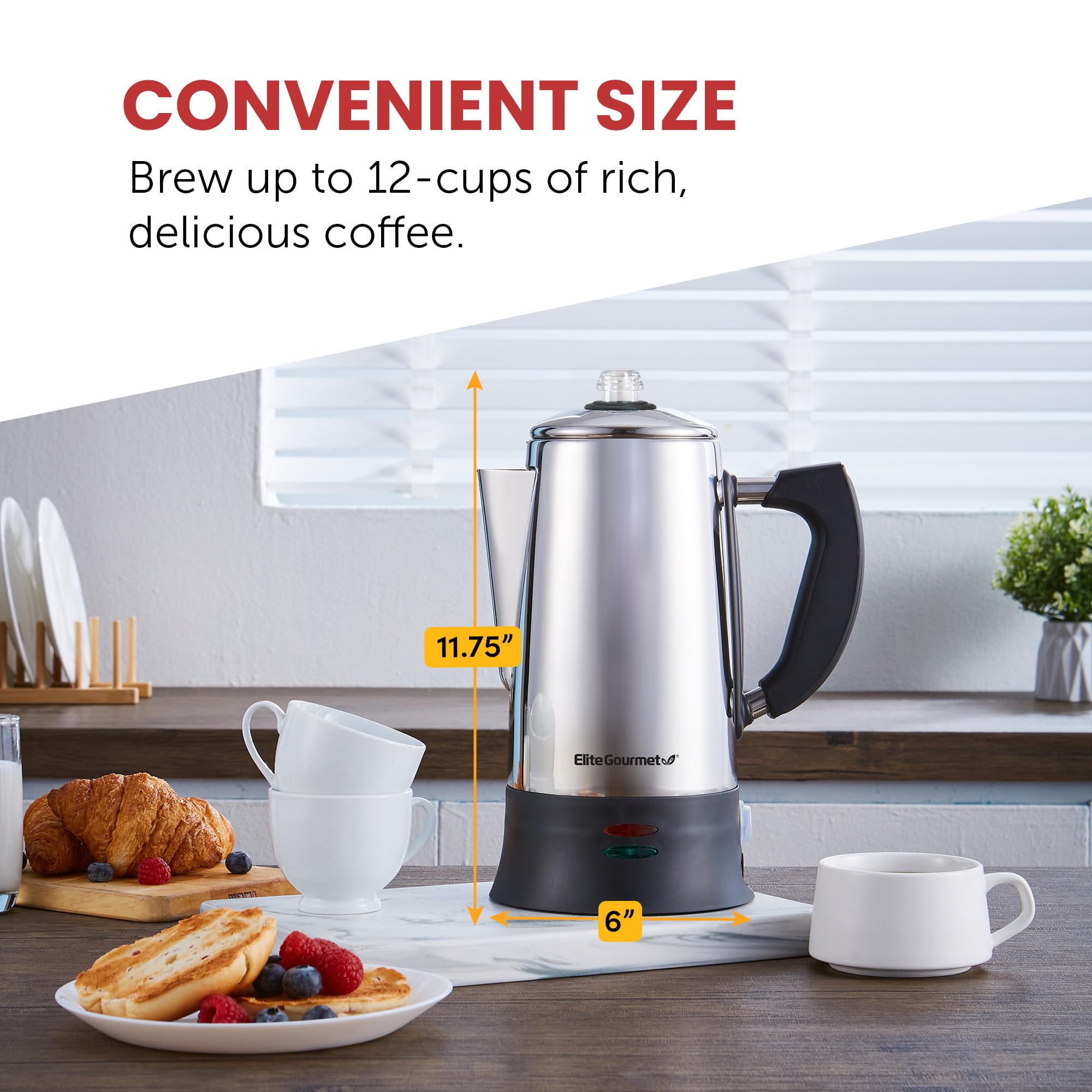 DISHWASHER SAFE PARTS include lid and filter basket on Elite Gourmet percolator
