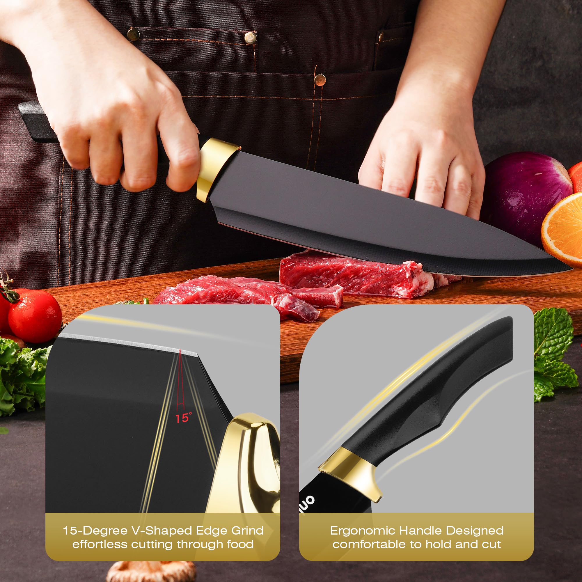 Built-in sharpener in knife block for Elitequo Night Flash Series