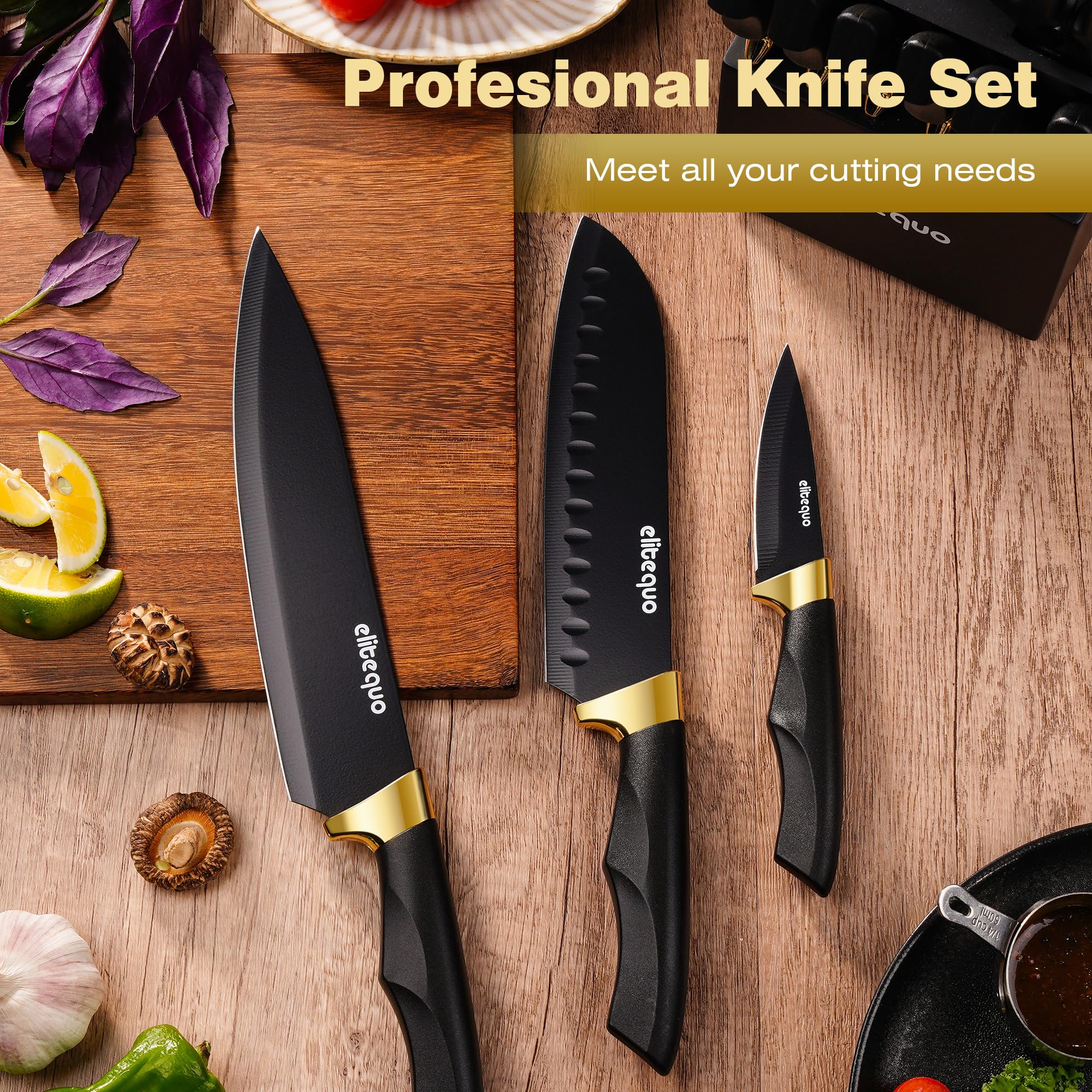 Gold accent knife block head on Elitequo Night Flash Series