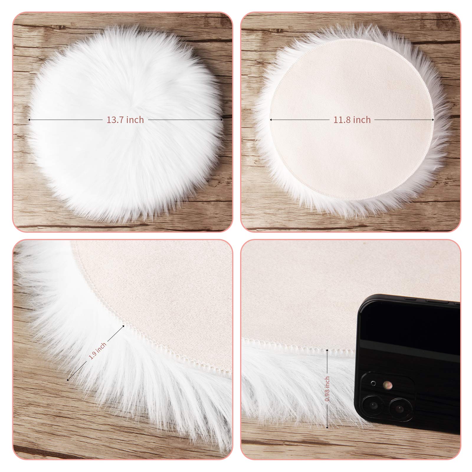 small round faux sheepskin rug used as jewellery photography prop