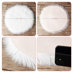 small round faux sheepskin rug used as jewellery photography prop