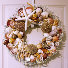 Ellies Collections seashell wreath white birch twig design 2 with urchins and white star 22 inch